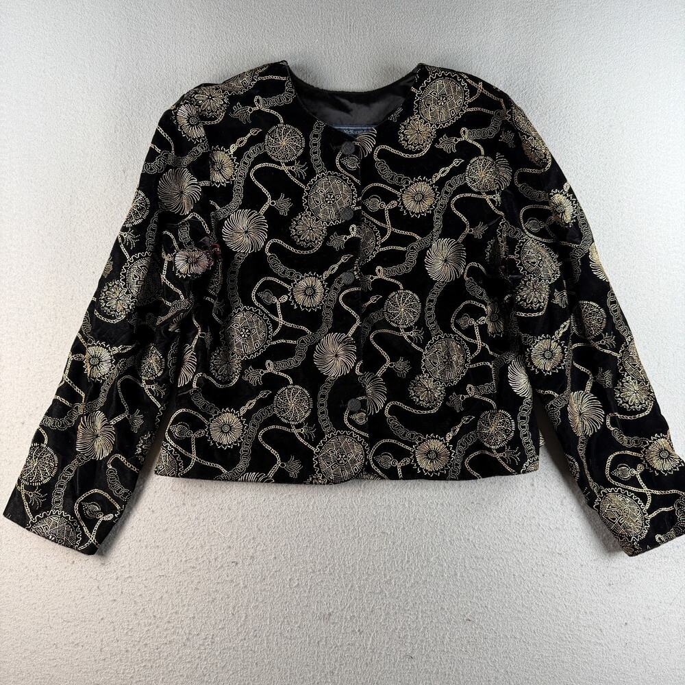 Norton McNaughton Petites Womens 12 Black Gold Velvet Brocade Jacket Blazer